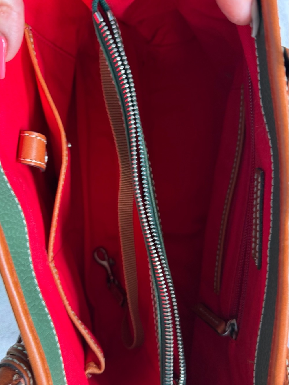 Dooney & Bourke Green and Brown Pebble Leather Satchel - Picture 8 of 15
